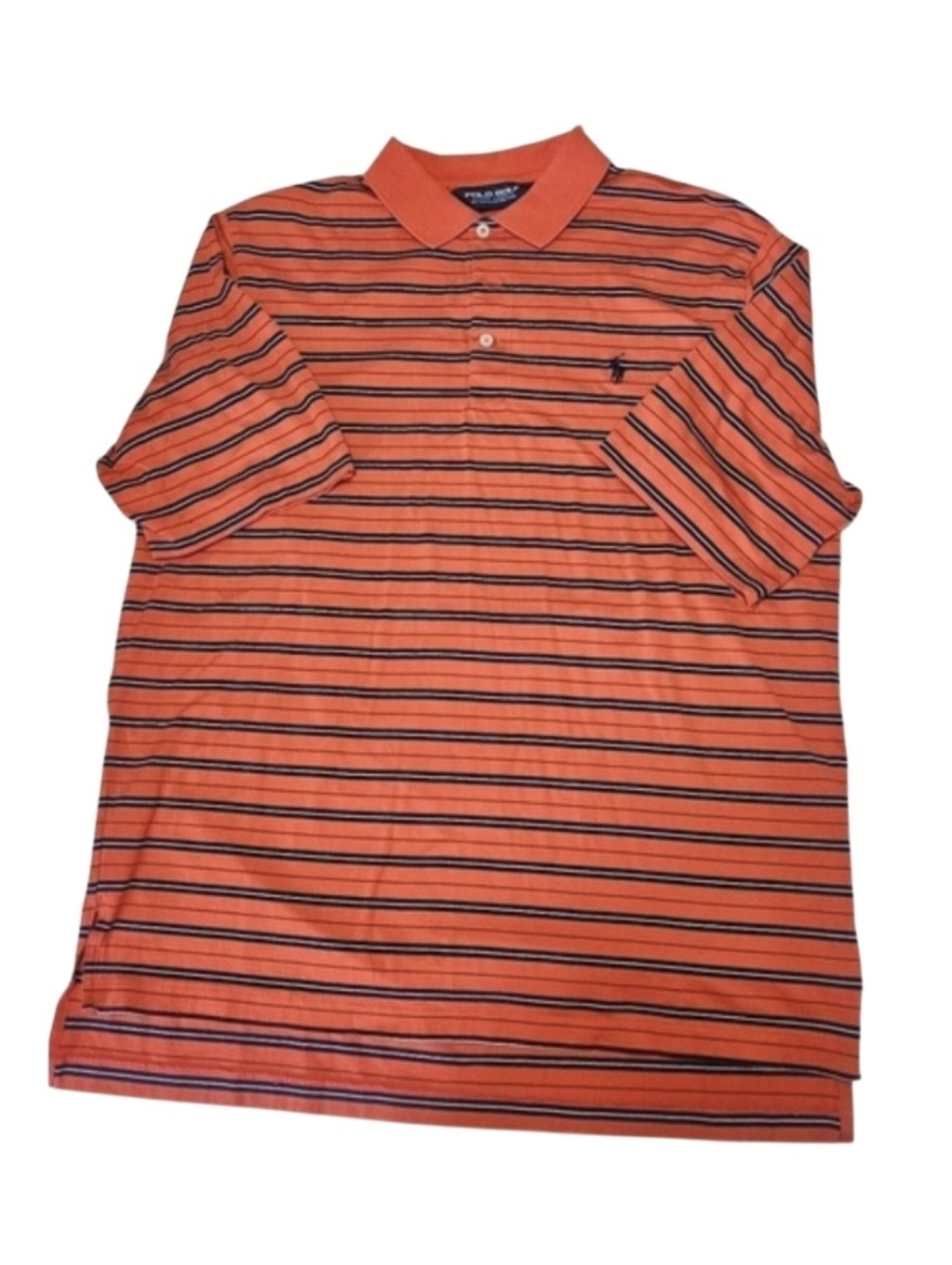 Polo Golf Ralph Lauren Men's Orange/Blue Striped Pima Cotton Shirt Sz Large
